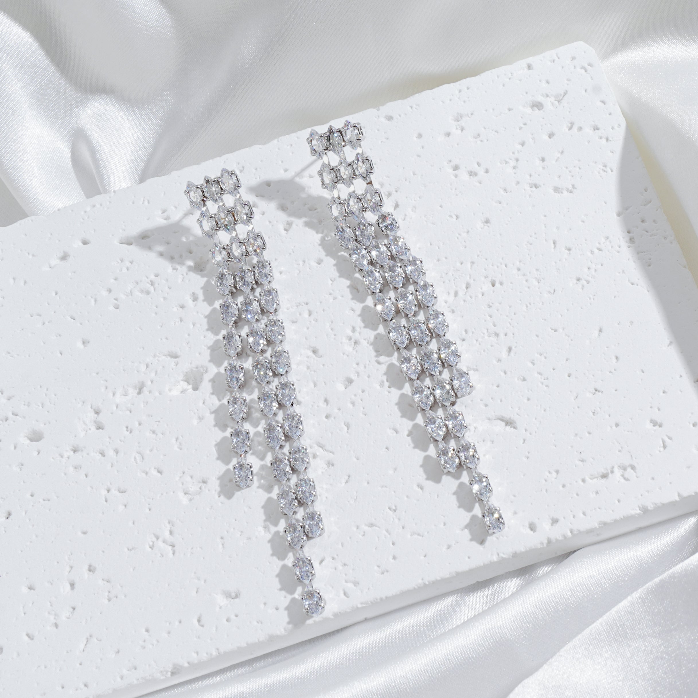 Full CZ Tassel Earrings — Sparkling Dangle Statement Earrings for Party & Evening Glam