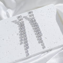 Full CZ Tassel Earrings — Sparkling Dangle Statement Earrings for Party & Evening Glam