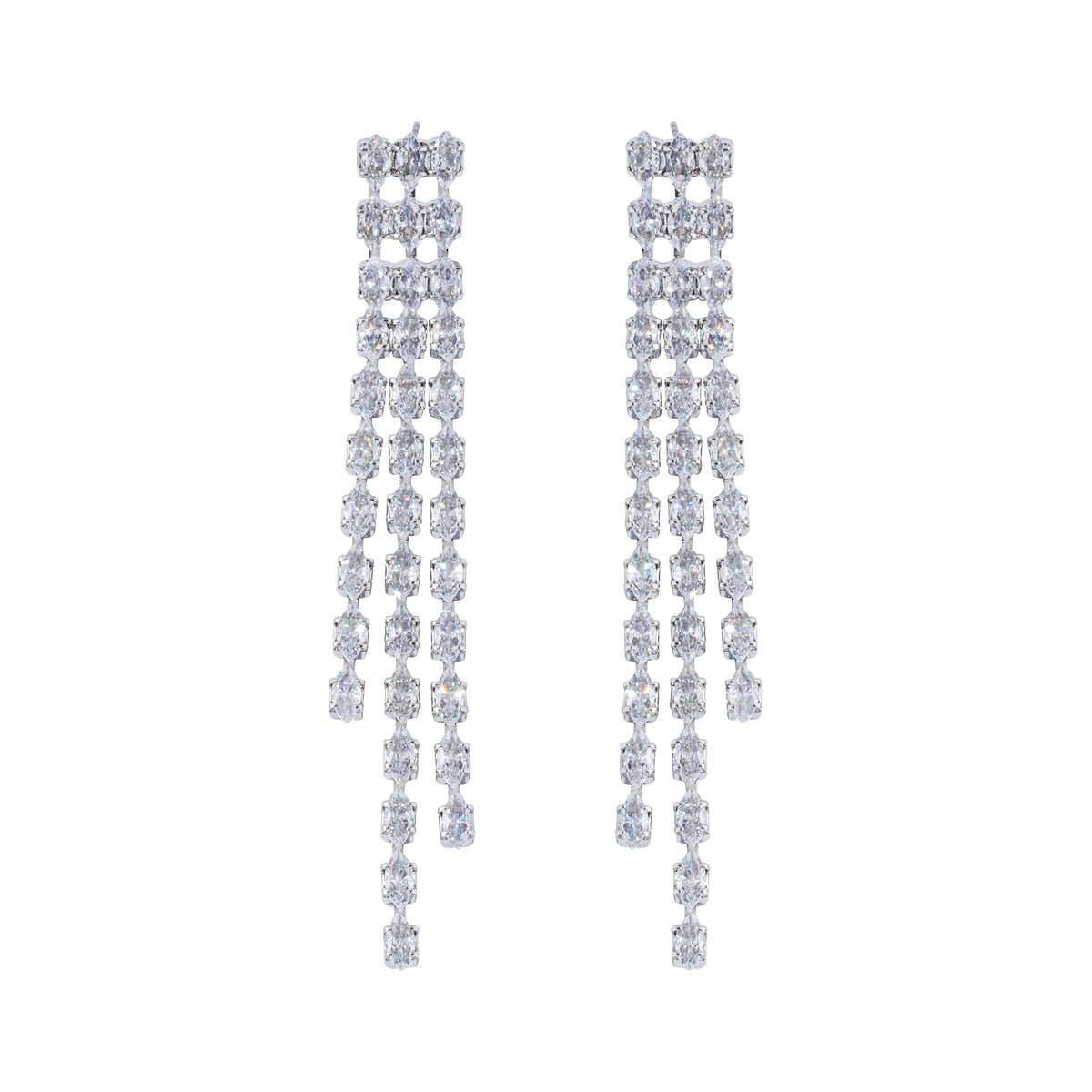 Full CZ Tassel Earrings — Sparkling Dangle Statement Earrings for Party & Evening Glam