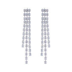 Full CZ Tassel Earrings — Sparkling Dangle Statement Earrings for Party & Evening Glam