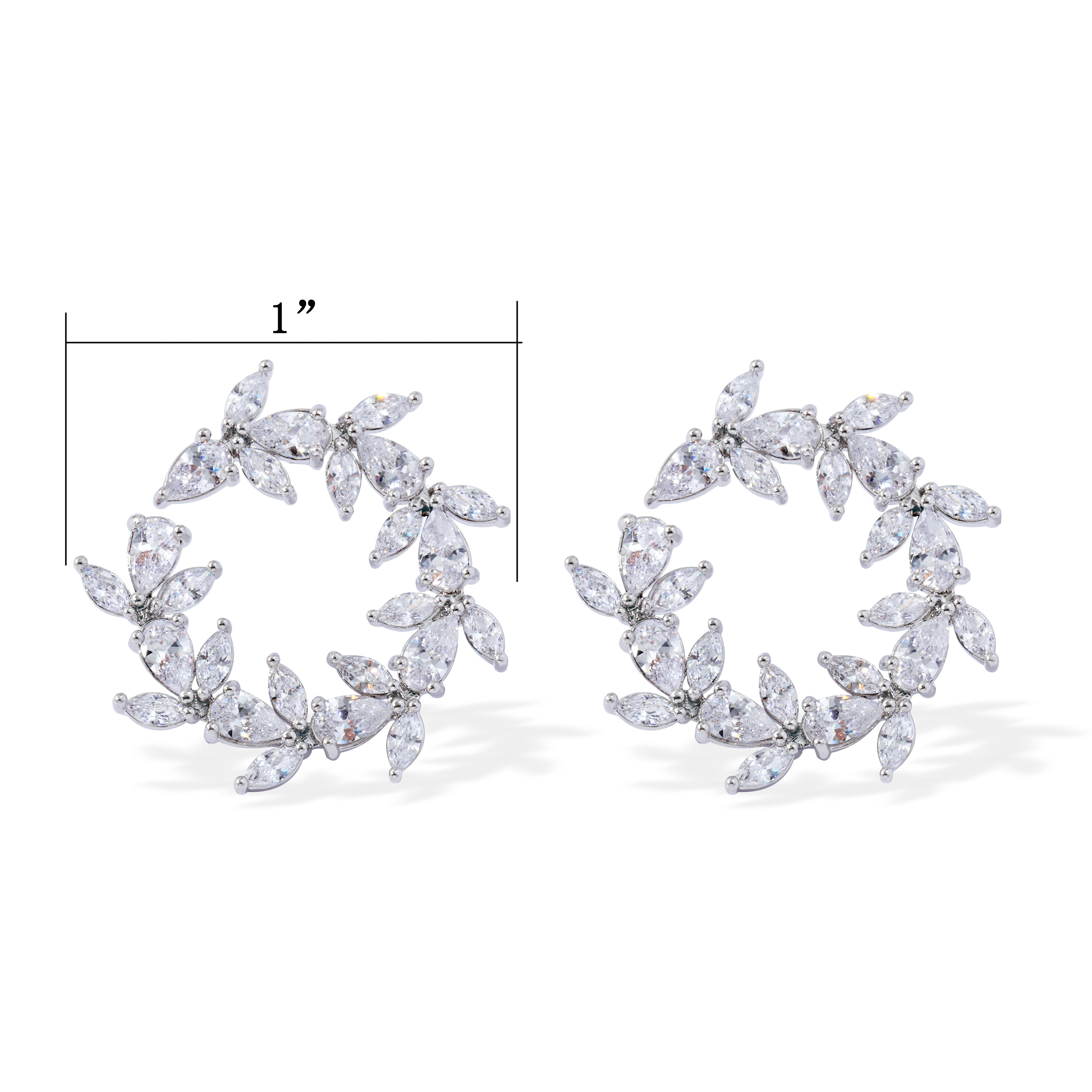 Sparkling CZ Wreath Hoop Earrings – Elegant Circle Studs with Leaf Design