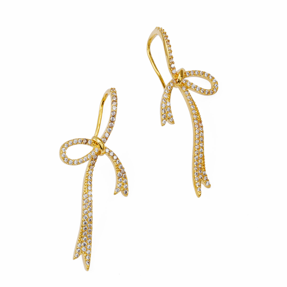 Asymmetrical Bow Earrings with Cubic Zirconia – Elegant Feminine Sparkle