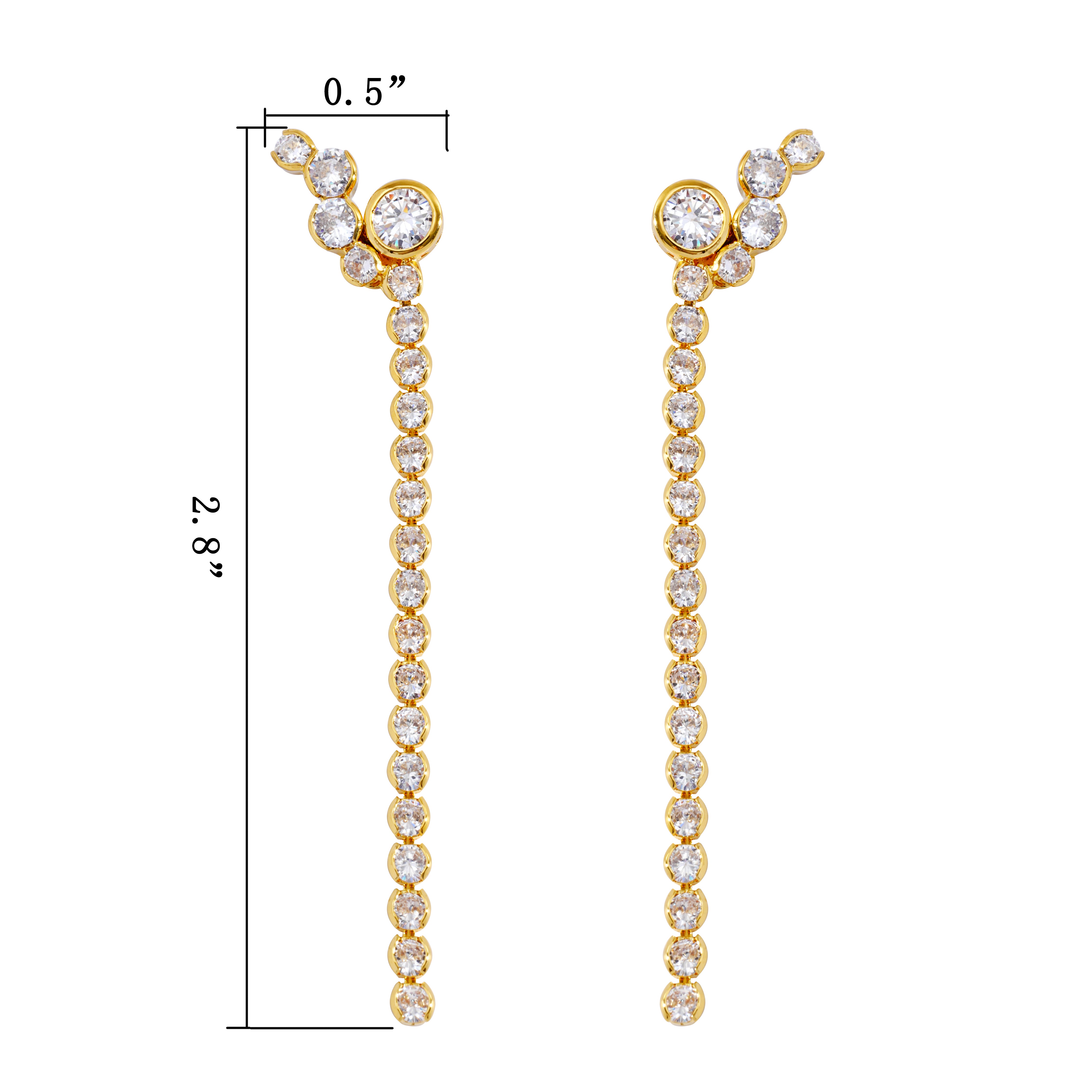 Gold Long Drop CZ Earrings – Elegant Full Zirconia Chain Dangle Jewelry