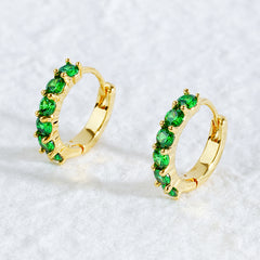 Rainbow CZ Hoop Earrings| Gold Plated Small Huggie Supplier | OEM Fashion Jewelry Factory