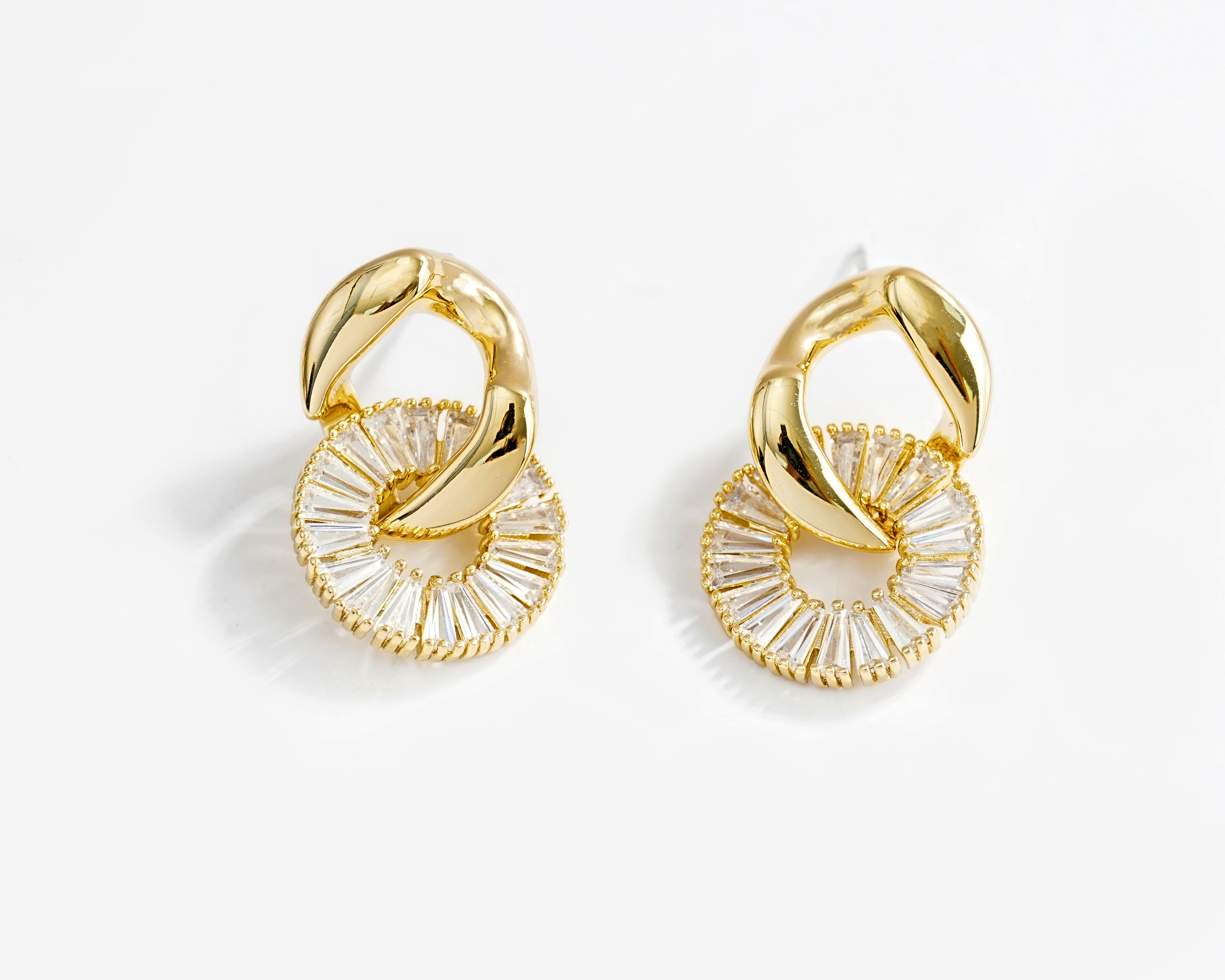 Gold Donut Earrings with Baguette CZ | Modern Statement Jewelry Manufacturer & OEM Supplier