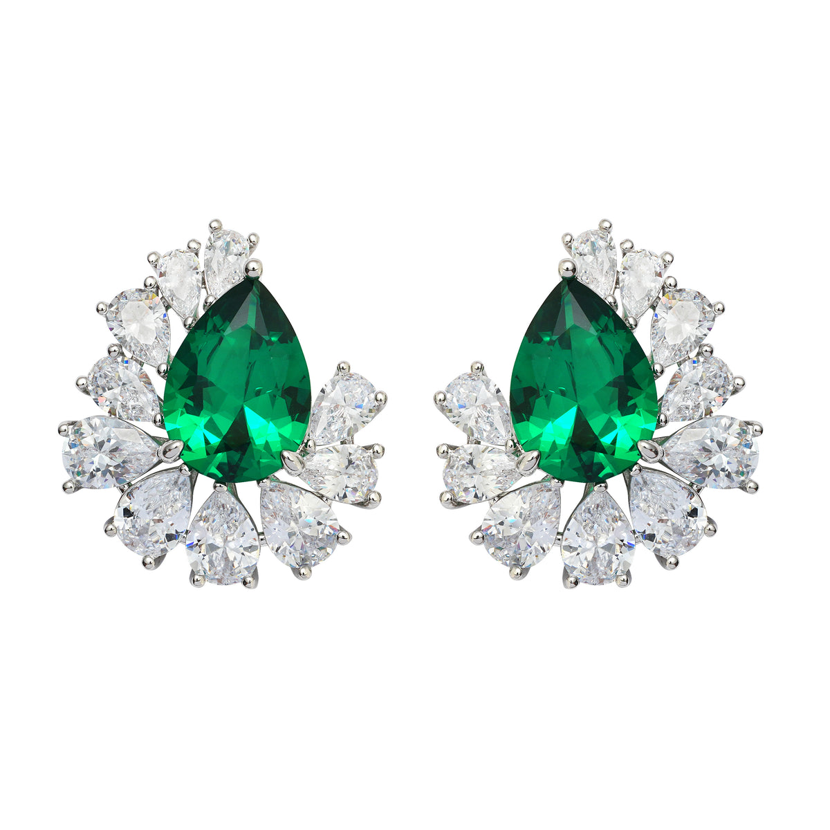 Luxury Emerald Green Teardrop CZ Cluster Earrings | High-End Brass Jewelry for Wholesale & OEM Brands
