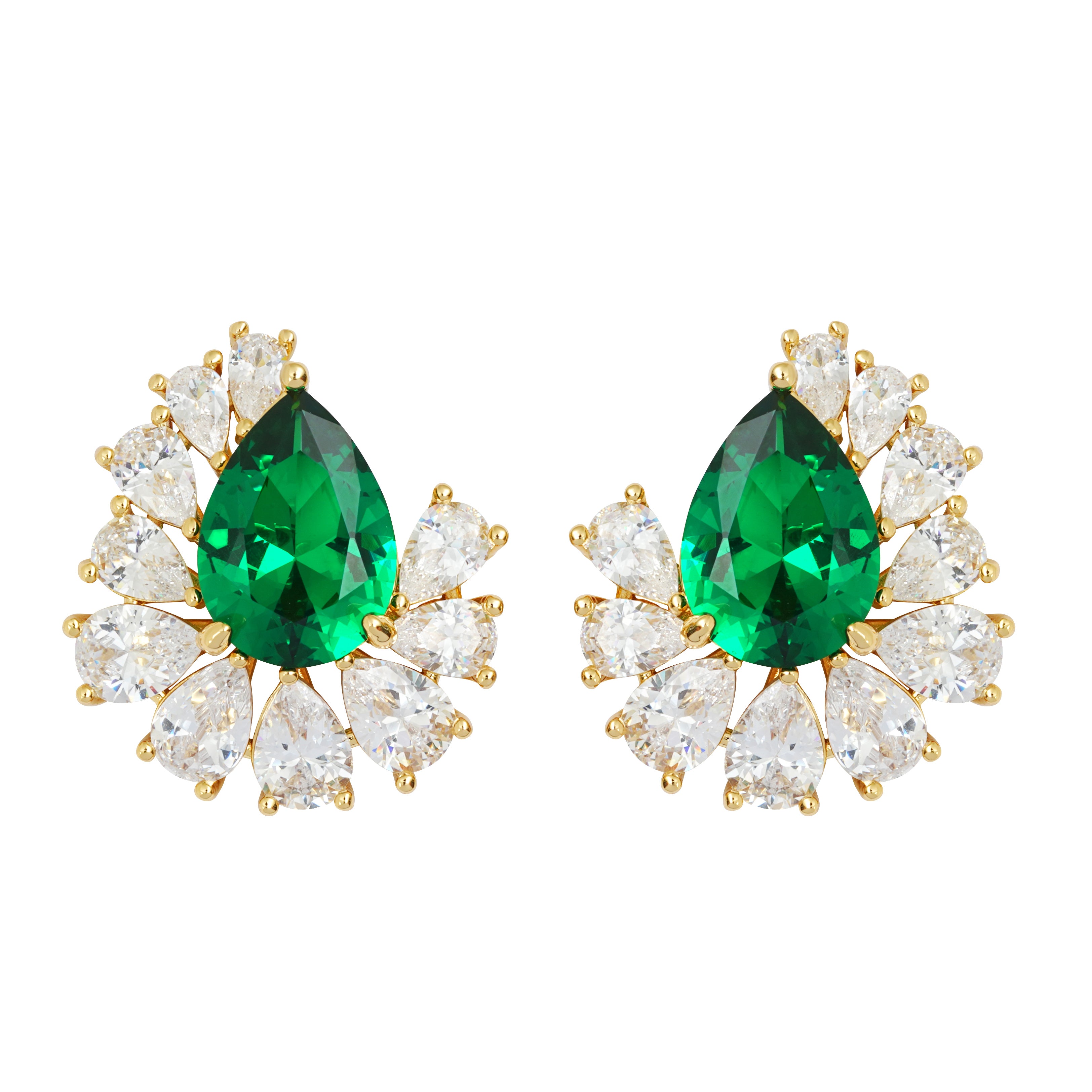 Luxury Emerald Green Teardrop CZ Cluster Earrings | High-End Brass Jewelry for Wholesale & OEM Brands
