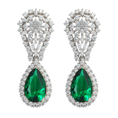 Emerald Green Teardrop CZ Luxury Earrings | High-End Brass or Silver Statement Jewelry for OEM Brands