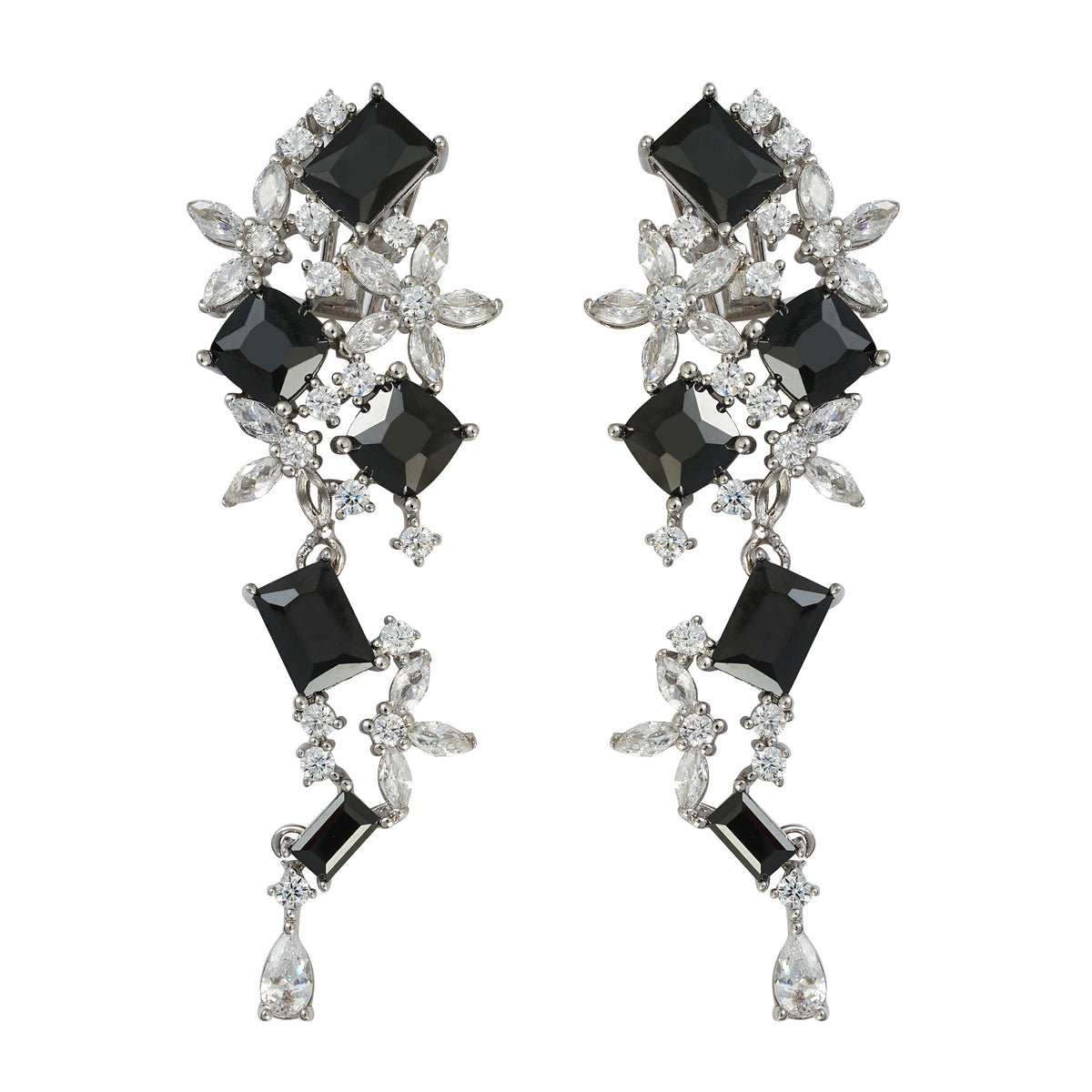 Black and White CZ Statement Drop Earrings | Luxury Rhodium-Plated Geometric Design for OEM Fine Jewelry Brands
