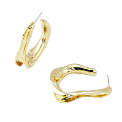 Irregular Rolled-Edge C Earrings | Zinc Alloy + Imitation Gold Plated