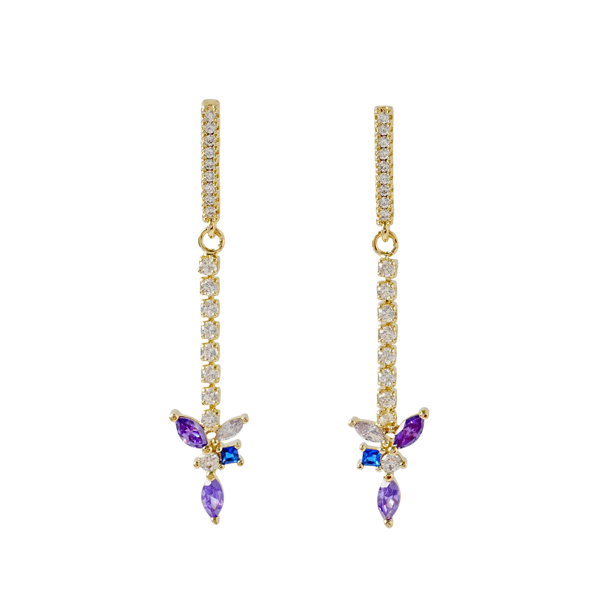 Orchid-Inspired Drop Earrings | 14K Gold Plated Brass | Multi-Color CZ Stones