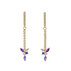 Orchid-Inspired Drop Earrings | 14K Gold Plated Brass | Multi-Color CZ Stones