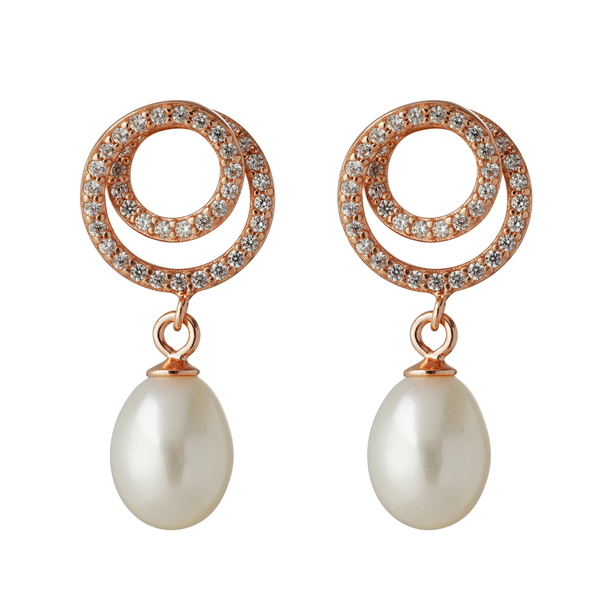 Rose-Gold Plated 925 Sterling Silver Spiral Earrings with Freshwater Pearl Drops
