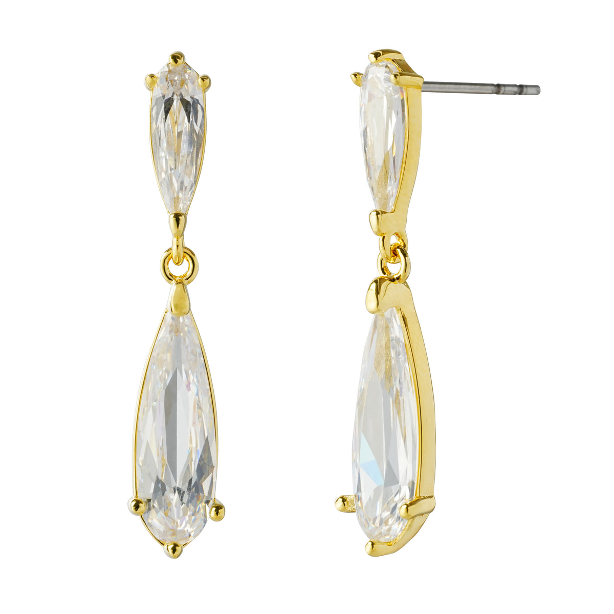 Elegant Double-Pear Drop Earrings with 3A Zircon – 14K Gold Plated Brass