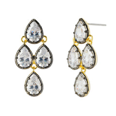 Elegant Cascading Pear-Cut Zircon Drop Earrings with Dual-Tone Plating
