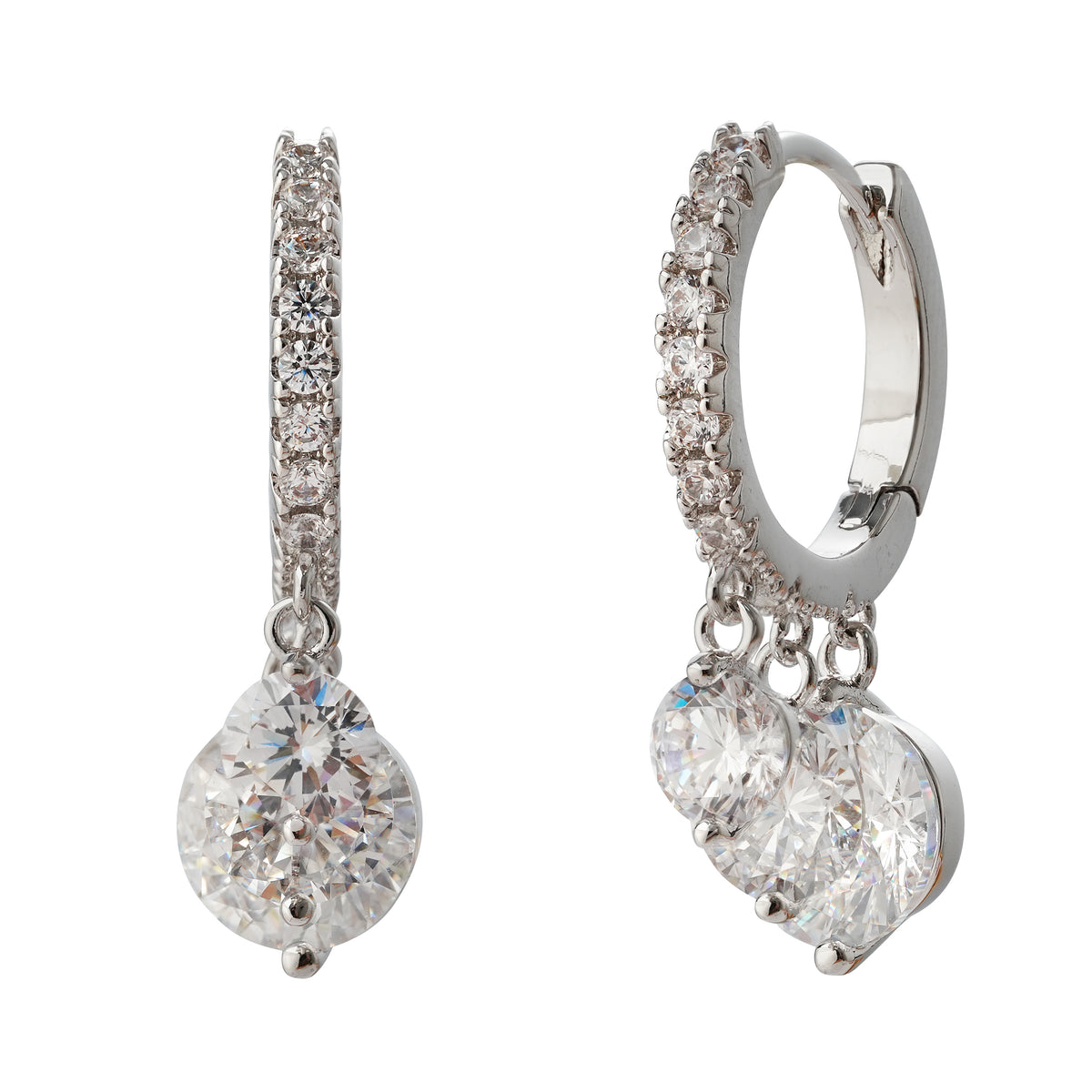 Graduated Triple-Stone Drop Pavé Hoop Earrings with 3A Cubic Zirconia