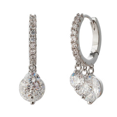 Graduated Triple-Stone Drop Pavé Hoop Earrings with 3A Cubic Zirconia