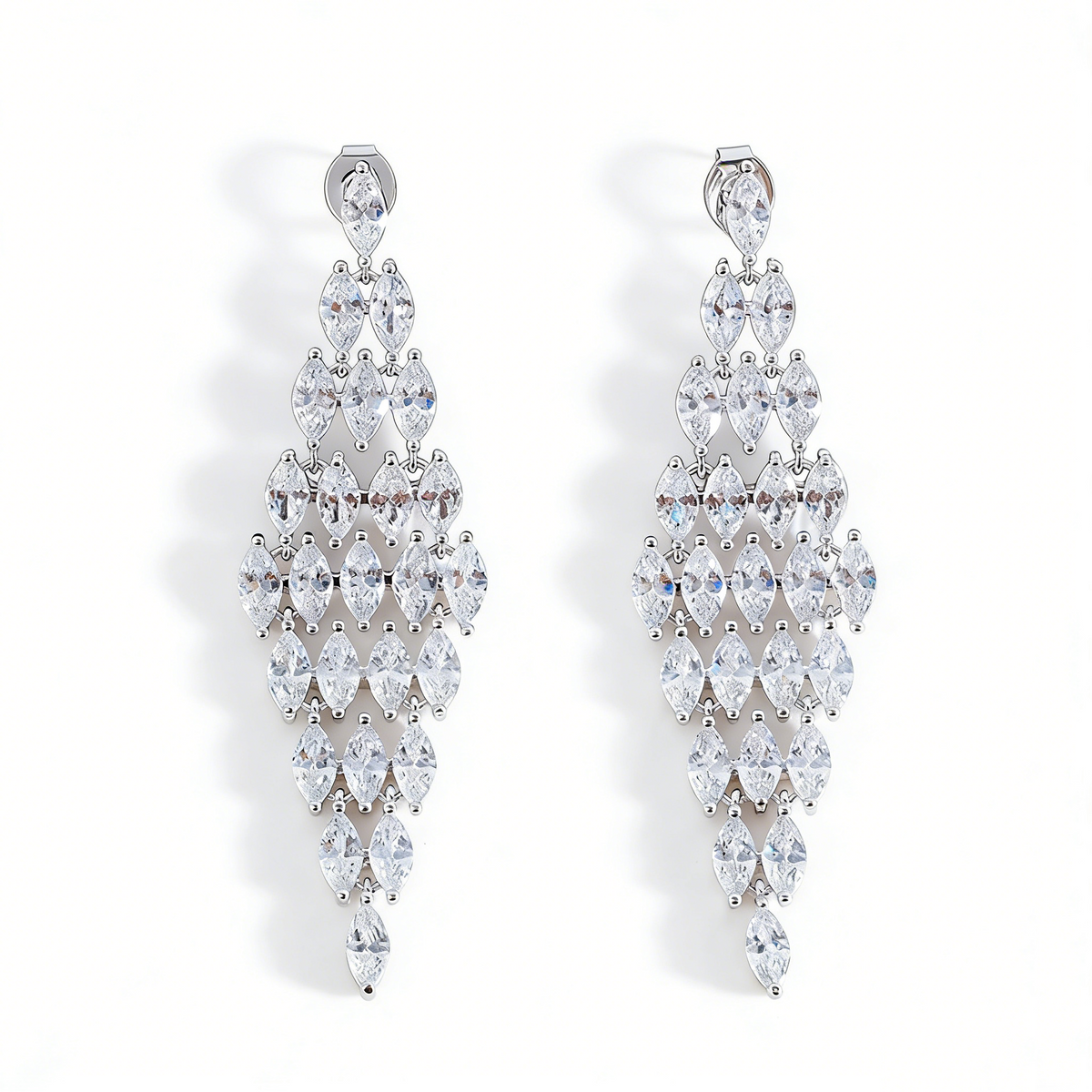 Marquise CZ Cascading Drop Earrings – Rhodium / 14K Gold Plated (Black CZ Option)