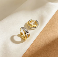 Two-Tone Chunky Hoop Earrings – 14K Gold & Rhdoium Plated Modern Minimalist Design