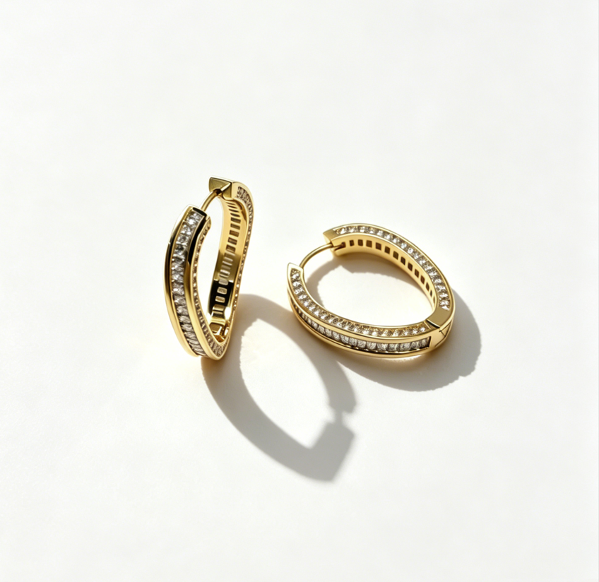 Micro Pavé Geometric Hoop Earrings – 14K Gold Plated Modern Luxury Design