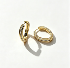 Micro Pavé Geometric Hoop Earrings – 14K Gold Plated Modern Luxury Design