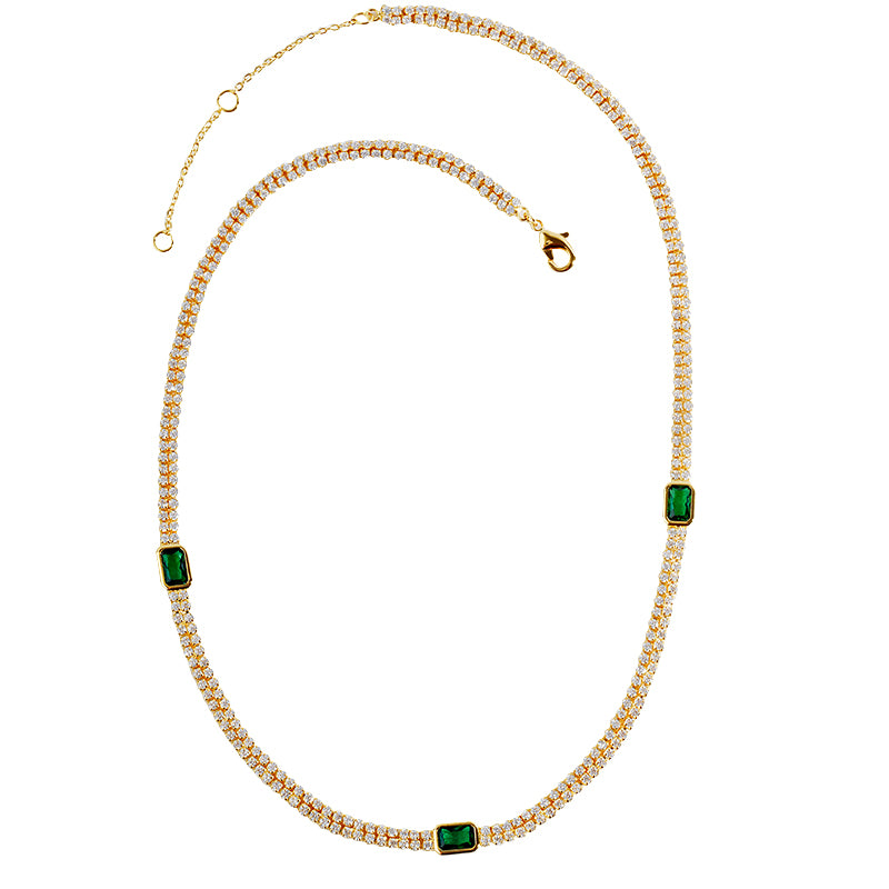 Tennis Necklace | Gold & Silver CZ Rectangle Stone Chain | OEM Fashion Jewelry Supplier