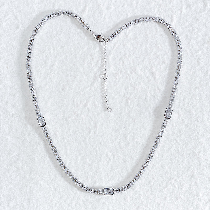 Tennis Necklace | Gold & Silver CZ Rectangle Stone Chain | OEM Fashion Jewelry Supplier