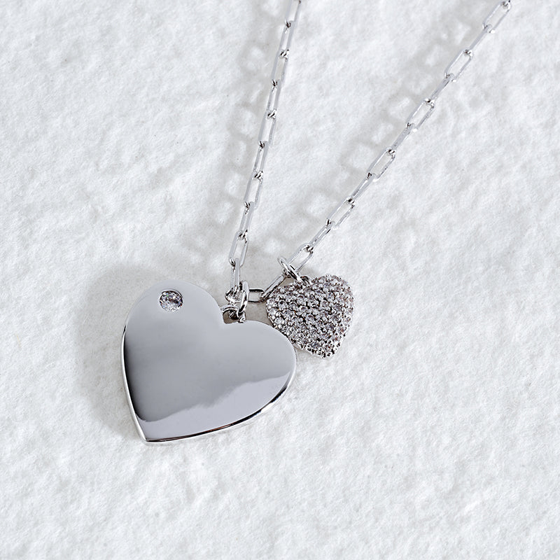 Dual Heart CZ Pendant Necklace | Layered Heart Charm Jewelry | Adjustable Chain | OEM/ODM Fashion Jewelry Supplier