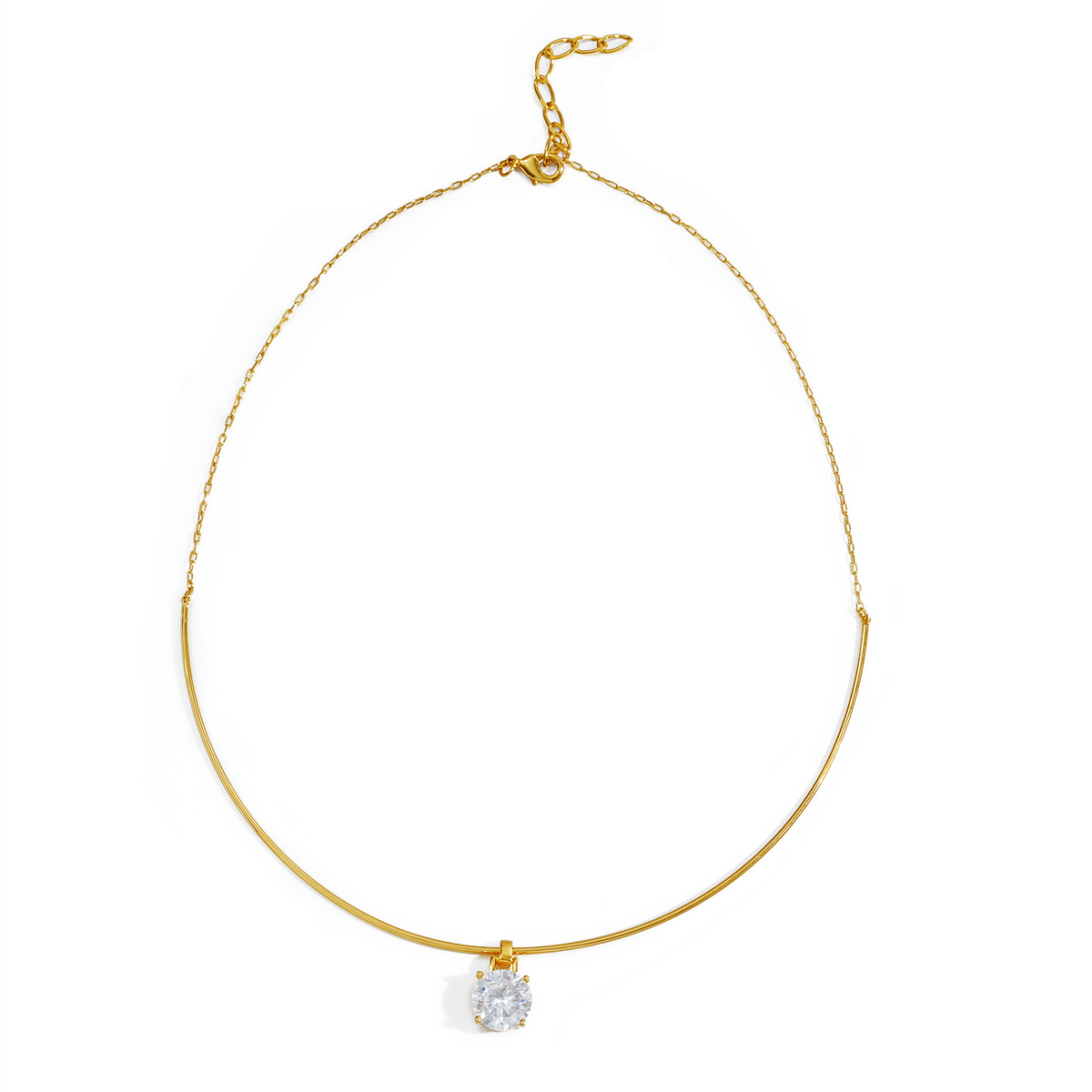 14K Gold Plated Brass Sliding Zircon Choker Necklace | Minimalist Adjustable Collar Jewelry | OEM Custom Jewelry Supplier