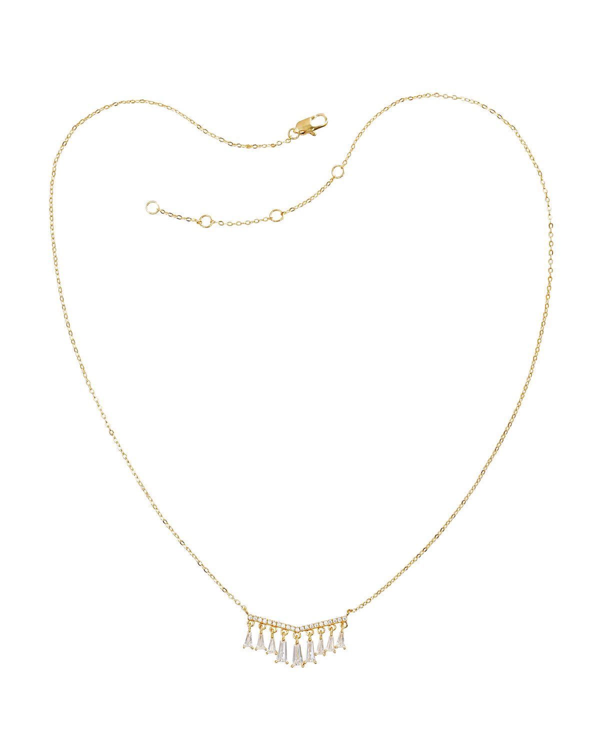 Gold Plated CZ Baguette Necklace | Dainty Fringe Design | 14K Gold Brass | Elegant Layering Necklace for Women