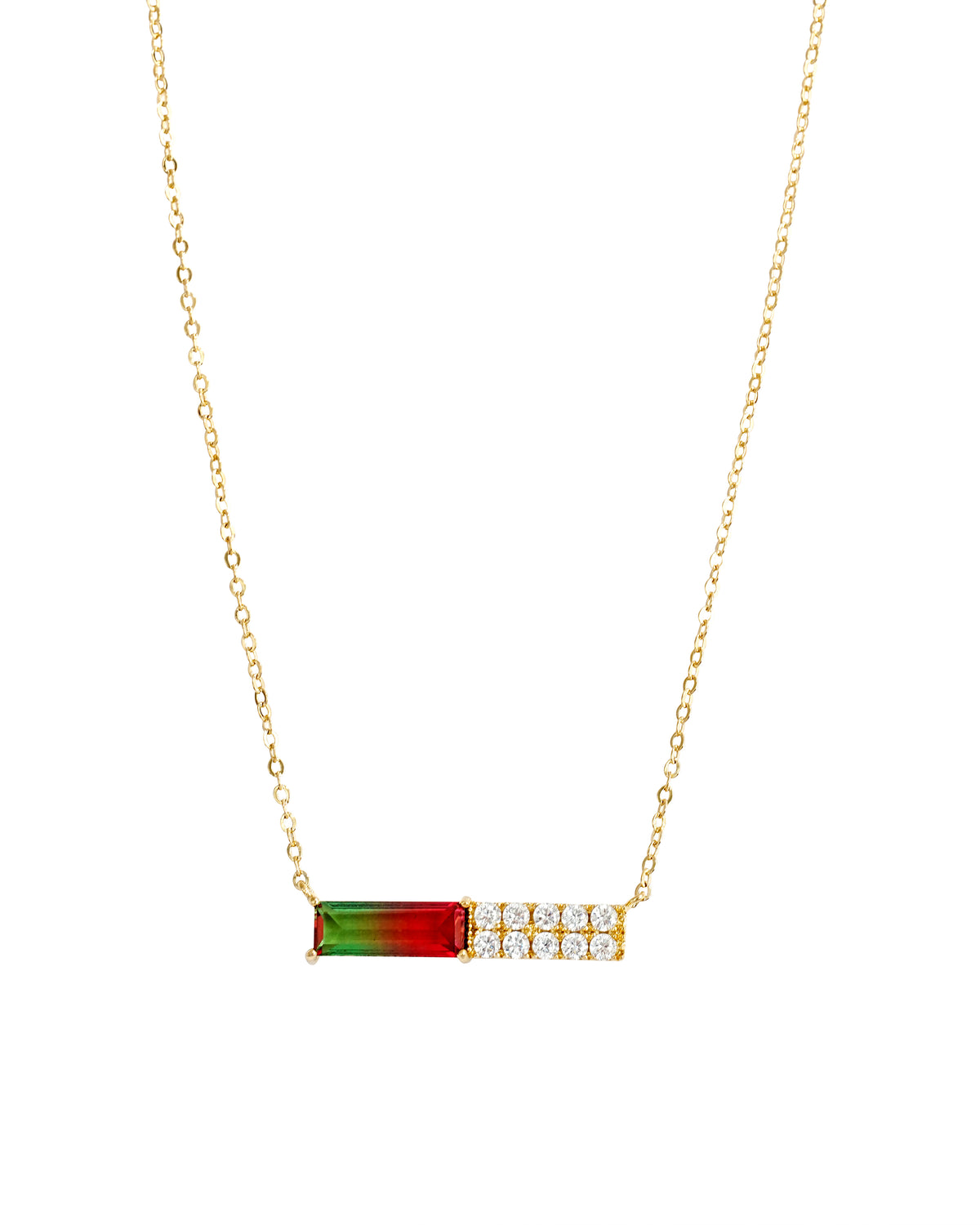 Baguette Tourmaline Bar Necklace | Gold-Plated Brass or 925 Silver OEM Jewelry Manufacturer