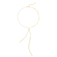 Two-Tone Fixed Lariat Necklace | 14K Gold Plated Brass with CZ Chain & Smooth Chain | Minimalist Statement Jewelry OEM