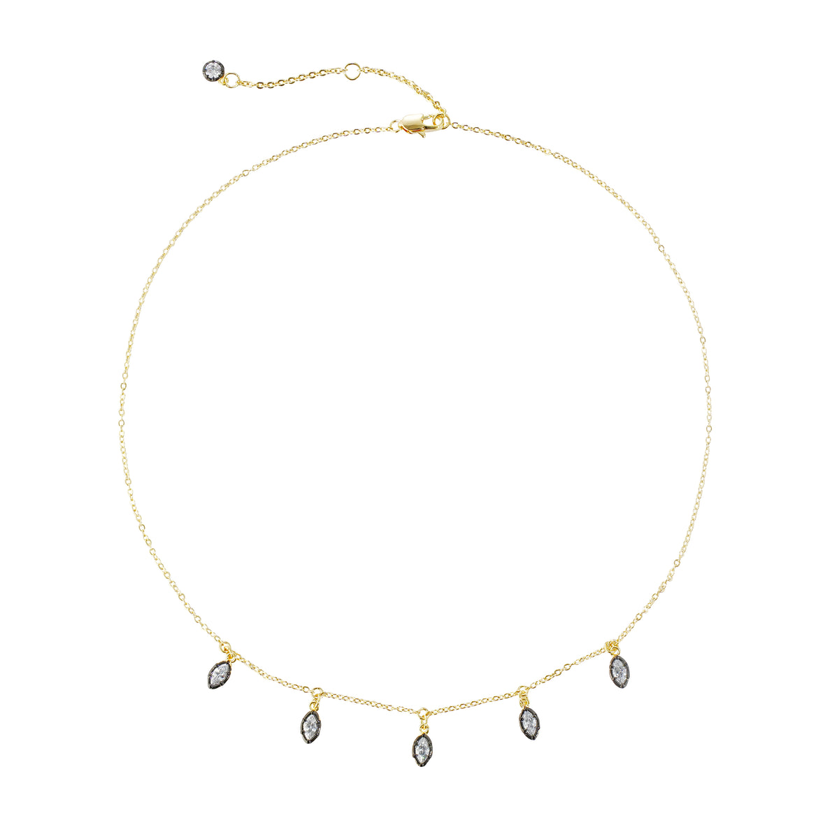 Delicate Dual-Tone Drop Necklace | 14K Gold & Gunmetal Plating | Marquise CZ Charms | Fine Layering Jewelry Manufacturer
