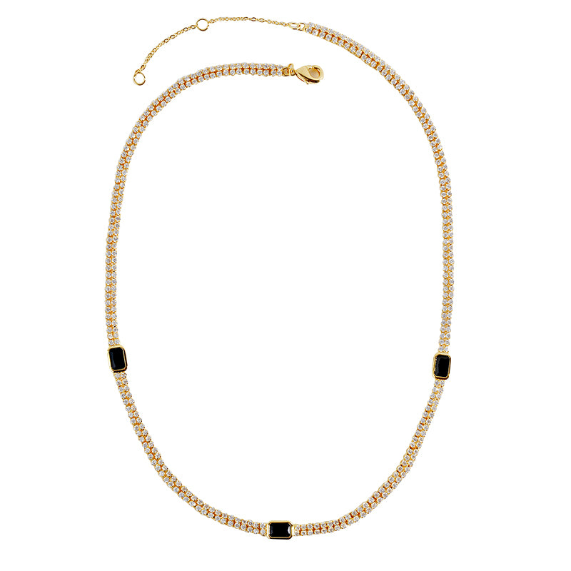 Dual-Color Rectangular CZ Tennis Necklace | Gold Plated Copper | OEM/ODM Jewelry Manufacturer