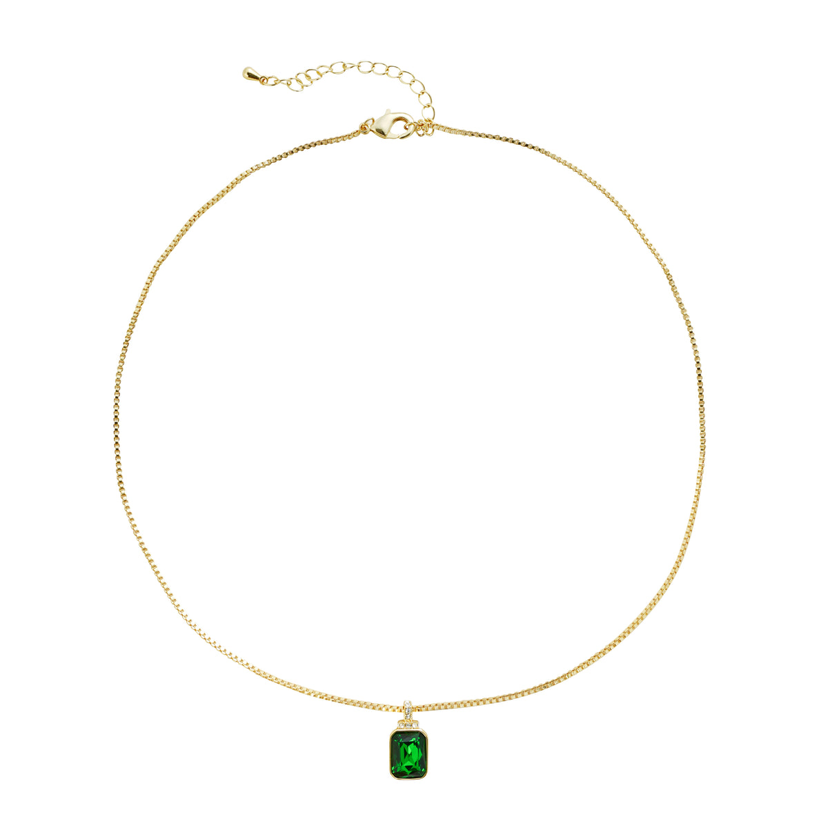 Emerald-Green Baguette Rhinestone Pendant Necklace – High-Quality Imitation Gold Plating, Elegant & Minimalist Design for OEM/ODM