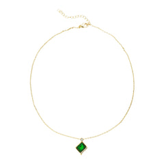 Diagonal Emerald-Green Baguette Rhinestone Pendant Necklace – 1.3 mm Anchor Chain, High-Quality Imitation Gold Plating