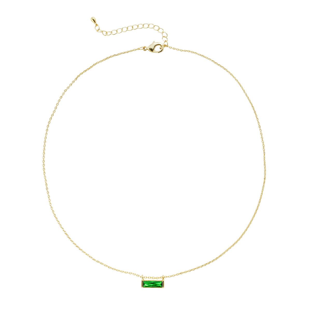 Minimal Sliding Bar Necklace – Brass Gold Plated with Olive Green Baguette Crystal