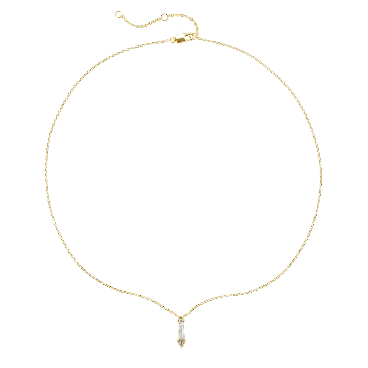 Minimalist 14K Gold-Plated Necklace with Tapered 3A Cubic Zirconia Pendant – Ideal for Everyday & Layering Collections