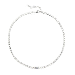 Rhodium-Plated Square Link Necklace with 3A CZ Center Stone