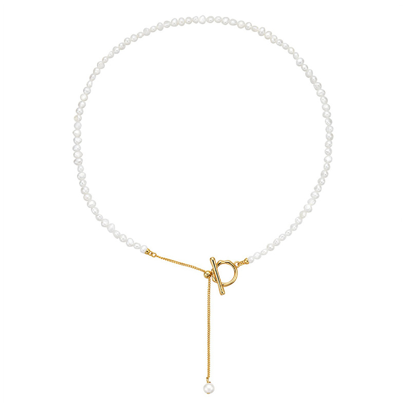 Elegant Irregular Freshwater Pearl Necklace with Sculptural OT Clasp