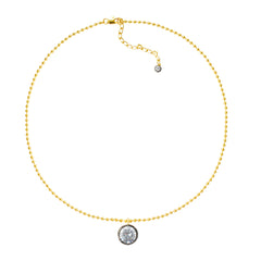 Minimal Round CZ Necklace with Gunmetal Accent | 14K Gold Plated