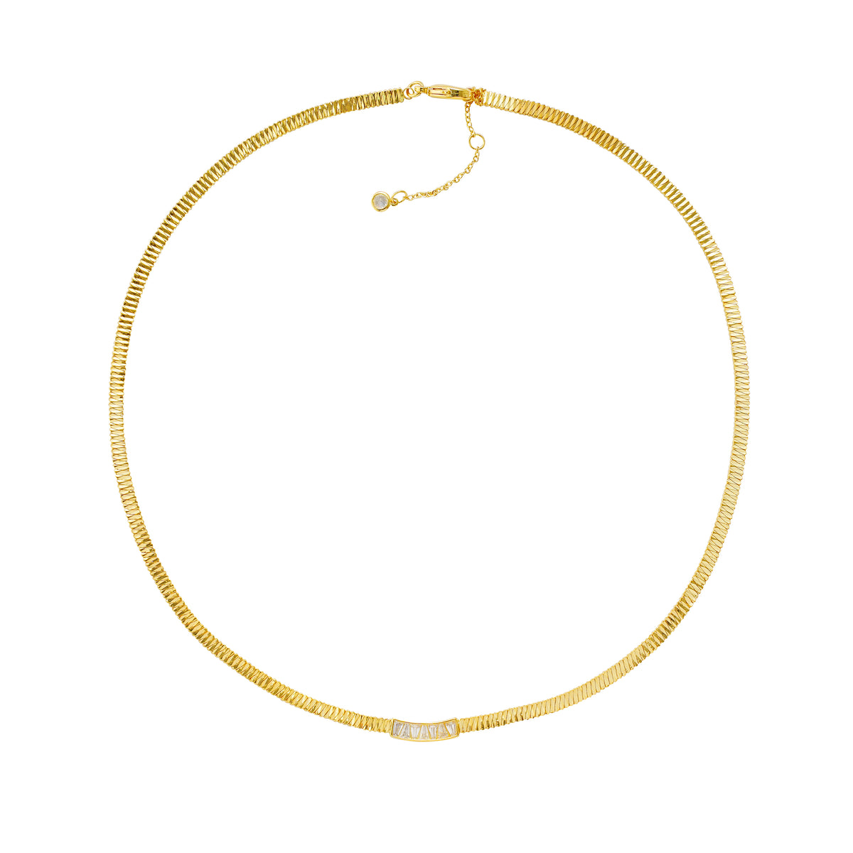 14ct Gold Plated Snake Chain Necklace with Baguette Zircon