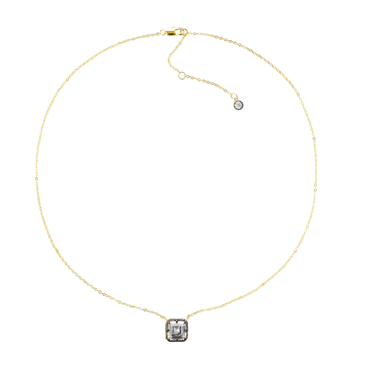 Square CZ Necklace with Gunmetal Bezel – 14K Gold Plated
