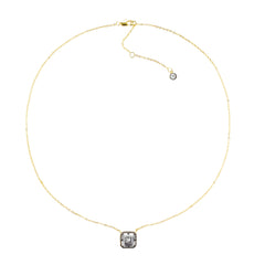 Square CZ Necklace with Gunmetal Bezel – 14K Gold Plated