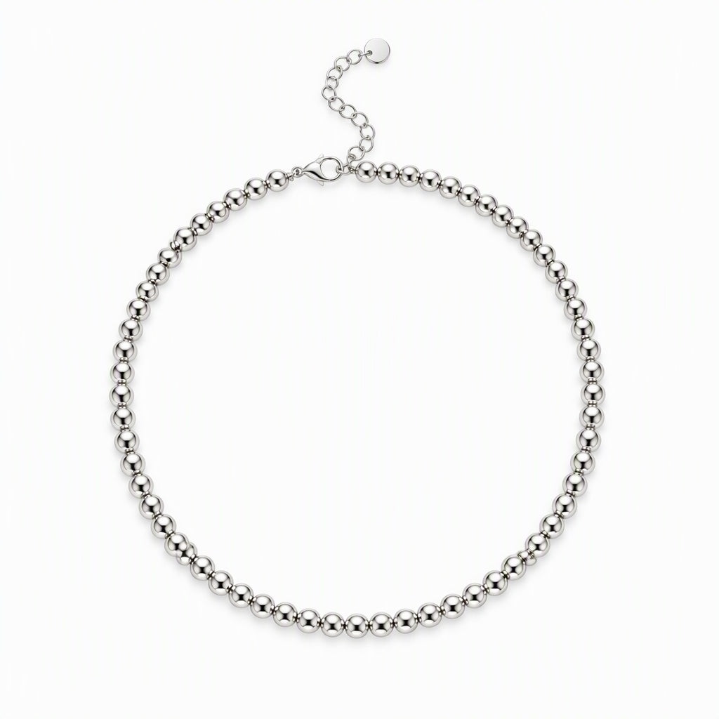 Sleek 6mm Bead Strand Necklace | High-Polish Stainless Steel Ball Choker