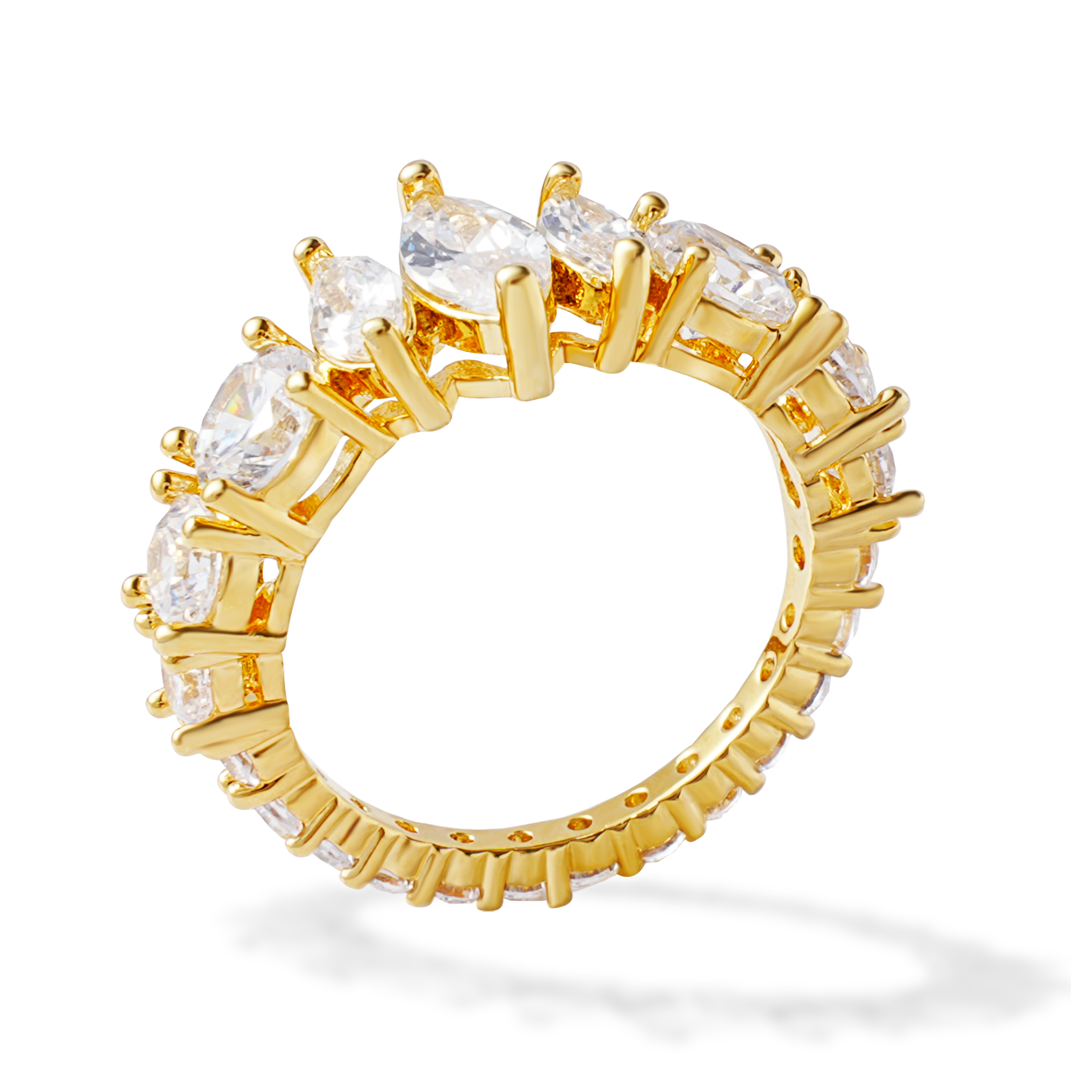 Marquise & Round Cut Eternity Ring | 14K Gold Plated Brass CZ Ring | OEM & Wholesale Fine Jewelry Manufacturer