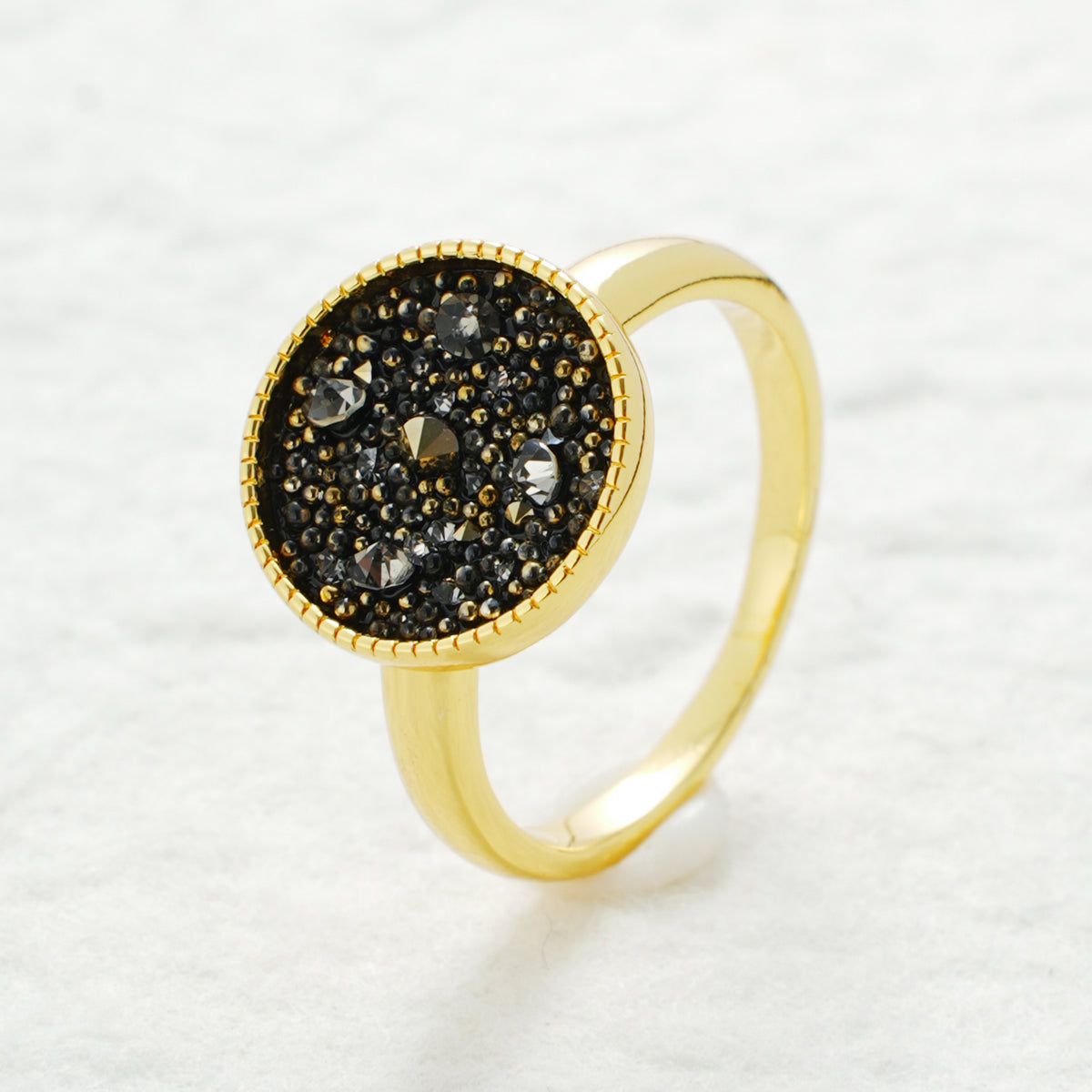 Black Crystal Fabric Gold Plated Ring