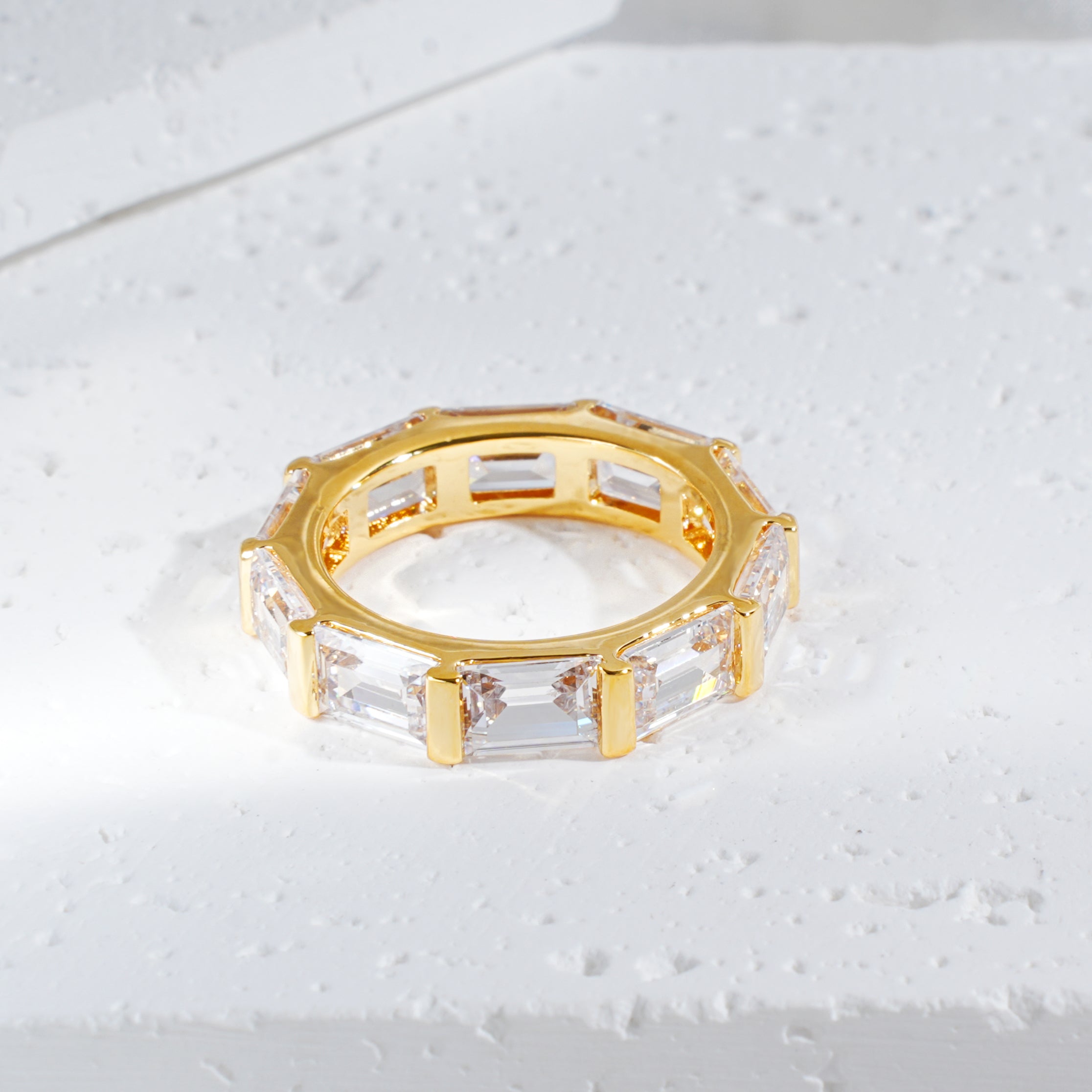 Gold Plated Baguette CZ Eternity Band Ring – Stackable Ring