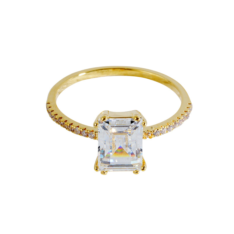 Emerald Cut CZ Ring |Gold-Plated Brass or 925 Silver Manufacturer & Wholesale Supplier