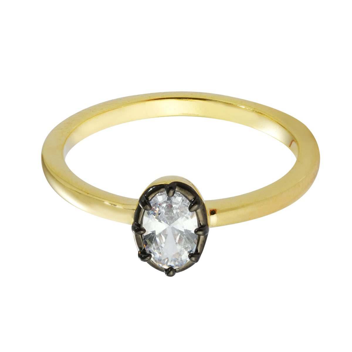 Elegant Small Oval 3A CZ Ring | Refined Dual-Tone Gunmetal Design for Premium Jewelry Brands